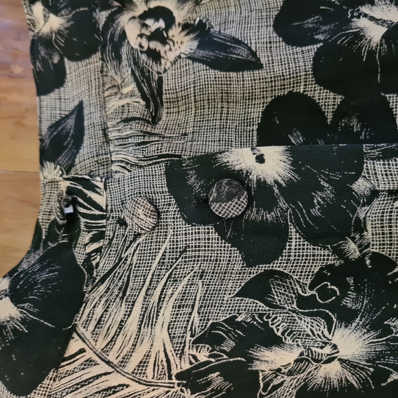 SILK ROAD 14 Light Brown Black Floral Sides Hems Slits 100% Silk Maxi Midi Skirt - Picture 5 of 7